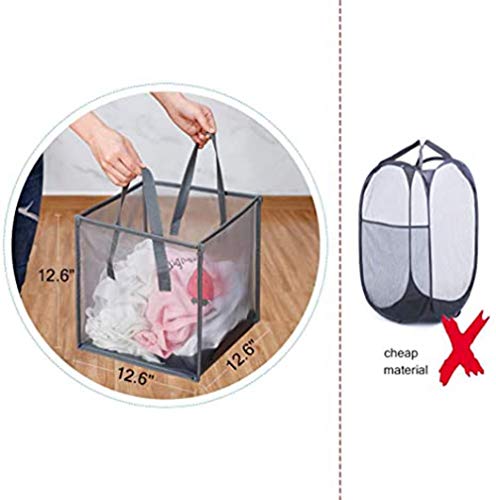 Pop Up Laundry Baskets - Mesh Collapsible Laundry Hampers Storage with Handle - Foldable for Washing Storage, Great for The Kids Room, College Dorm, Travel Organizer (Grey)