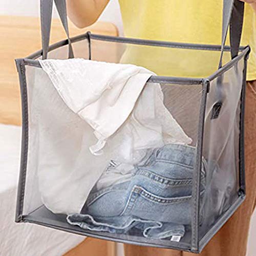 Pop Up Laundry Baskets - Mesh Collapsible Laundry Hampers Storage with Handle - Foldable for Washing Storage, Great for The Kids Room, College Dorm, Travel Organizer (Grey)