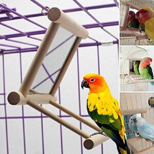 zmgmsmh Birds Toy for Cage,Parrot Hanging Swing with Mirror,Natural Wooden Play Toys, Pet Bird Cage Accessories with Metal Hook