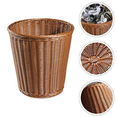 BESPORTBLE Ornament Container Household Trash Can, Plastic Wastebasket Flowerpot Woven Open Garbage Container Wastebasket Retro Waste bin (Imitated Rattan Style) Hand-Woven Rubbish Container