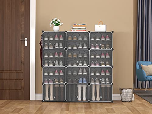 ArtBeauty Portable Shoe Rack Organizer, Plastic Cube Storage 42 Pair Tower Shelves Shoe Storage Cabinet Stand,Modular Cabinet for Hallway Bedroom Closet Entryway, 8 Tier Black