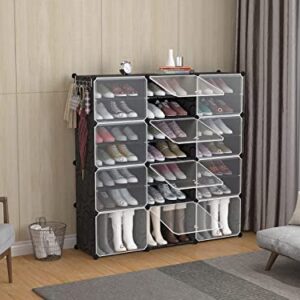 ArtBeauty Portable Shoe Rack Organizer, Plastic Cube Storage 42 Pair Tower Shelves Shoe Storage Cabinet Stand,Modular Cabinet for Hallway Bedroom Closet Entryway, 8 Tier Black