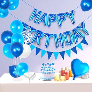 yujiaonly 16TH Birthday Party Decorations Blue Happy Birthday Foil Balloons Blue Number 16 Happy birthday Sash Cake Topper Latex and Confetti Balloons Blue original garland Banner Number 16 Blue