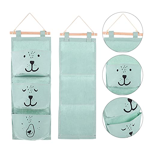 TOYANDONA Grey Wall Hanging Storage Bag Linen Farbric Over The Door Organizer Hanging Storage Pouches with 3 Pockets for Bedroom Bathroom Closet Green/ 2pcs