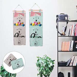 TOYANDONA Grey Wall Hanging Storage Bag Linen Farbric Over The Door Organizer Hanging Storage Pouches with 3 Pockets for Bedroom Bathroom Closet Green/ 2pcs