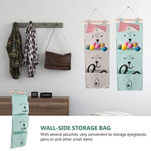 TOYANDONA Grey Wall Hanging Storage Bag Linen Farbric Over The Door Organizer Hanging Storage Pouches with 3 Pockets for Bedroom Bathroom Closet Green/ 2pcs