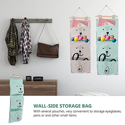 TOYANDONA Grey Wall Hanging Storage Bag Linen Farbric Over The Door Organizer Hanging Storage Pouches with 3 Pockets for Bedroom Bathroom Closet Green/ 2pcs