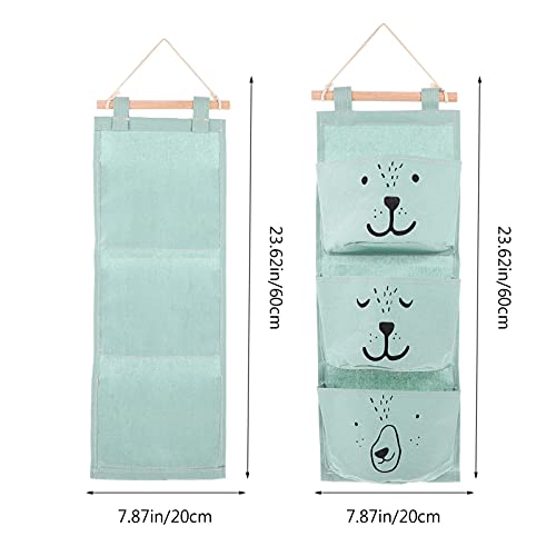 TOYANDONA Grey Wall Hanging Storage Bag Linen Farbric Over The Door Organizer Hanging Storage Pouches with 3 Pockets for Bedroom Bathroom Closet Green/ 2pcs