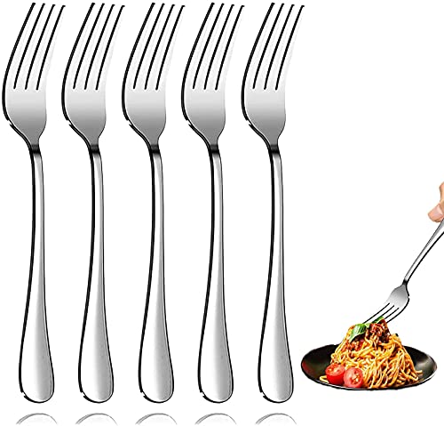 Forks,Dinner Forks, Set of 5 Top Food Grade Stainless Steel Silverware Forks, Table Forks, Flatware Forks,8 Inches, Mirror Finish & Dishwasher Safe, New Apartment Essentials Cutlery Set