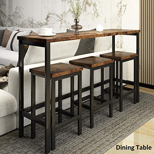 Merax 4-Piece Counter Height Extra Long Dining Table Set with 3 Stools and Side Table with Footrest Pub Kitchen Set (Brown)