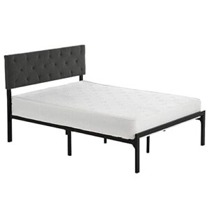 YITAHOME Queen Bed Frame with Upholstered Headboard, Platform Bed Frame with Metal Slats, Diamond Stitched Square Headboard, Adjustable Height, No Box Spring Needed (Queen)