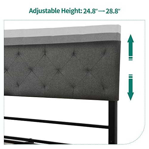 YITAHOME Queen Bed Frame with Upholstered Headboard, Platform Bed Frame with Metal Slats, Diamond Stitched Square Headboard, Adjustable Height, No Box Spring Needed (Queen)