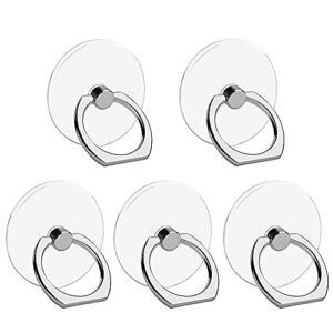 voviggol cell phone ring holder stand 5 pack, transparent phone ring holder finger kickstand 360° degree rotation clear phone ring grip compatible iphone cellphone phone case (round)