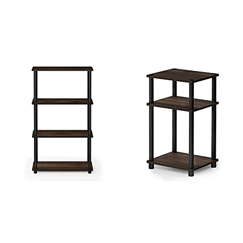 Furinno Turn-N-Tube 4-Tier Multipurpose Shelf Display Rack, Single, Columbia Walnut/Black & Just 3-Tier End Table, 1-Pack, Columbia Walnut/Black