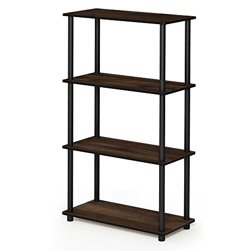 Furinno Turn-N-Tube 4-Tier Multipurpose Shelf Display Rack, Single, Columbia Walnut/Black & Just 3-Tier End Table, 1-Pack, Columbia Walnut/Black