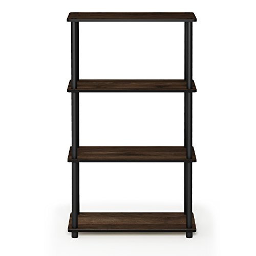 Furinno Turn-N-Tube 4-Tier Multipurpose Shelf Display Rack, Single, Columbia Walnut/Black & Just 3-Tier End Table, 1-Pack, Columbia Walnut/Black