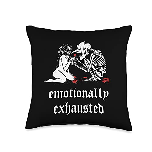 Edgy Aesthetic Soft Grunge Clothes & Accessories Gothic Emo Sad Skeleton Skull E-Girl E-Boy Throw Pillow, 16x16, Multicolor