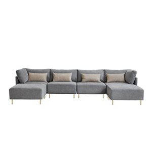 familymill 143'' u-shaped convertible linen sectional sofa living room sofa couch with 2 ottomans, grey