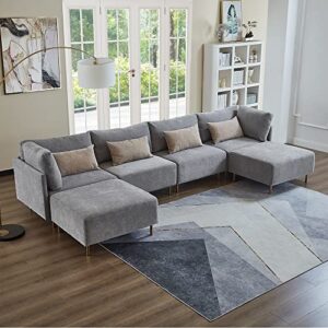 Familymill 143'' U-Shaped Convertible Linen Sectional Sofa Living Room Sofa Couch with 2 Ottomans, Grey