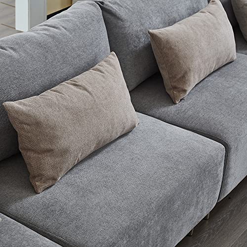 Familymill 143'' U-Shaped Convertible Linen Sectional Sofa Living Room Sofa Couch with 2 Ottomans, Grey