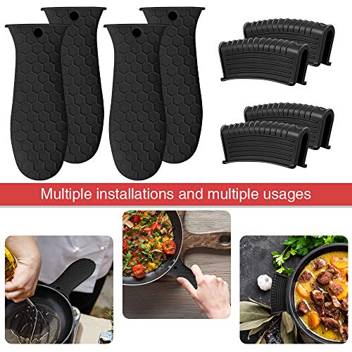 8 Pack Cast Iron Handle Cover, Silicone Hot Handle Holder, Assist Handle Holder, Non-Slip Pot Holder Sleeve, Pot Handle Covers Heat Resistant Potholder Cookware Silicone Cast Iron Handle Cover