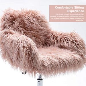 DKLGG Fluffy Office Desk Chair, Faux Fur Modern Desk Chairs with Wheels Upholstered Seat, Vanity Accent Height Adjustable Swivel Furniture for Home Living Dressing Room/Makeup/Teen Girls Bedroom, Pink