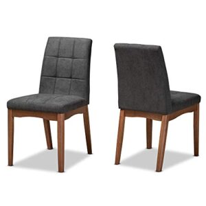 baxton studio tara dining chair set transitional dark grey fabric upholstered and walnut brown finished wood 2-piece dining chair set