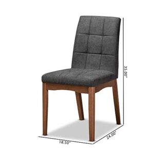 Baxton Studio Tara Dining Chair Set Transitional Dark Grey Fabric Upholstered and Walnut Brown Finished Wood 2-Piece Dining Chair Set