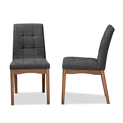 Baxton Studio Tara Dining Chair Set Transitional Dark Grey Fabric Upholstered and Walnut Brown Finished Wood 2-Piece Dining Chair Set