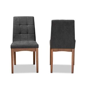 Baxton Studio Tara Dining Chair Set Transitional Dark Grey Fabric Upholstered and Walnut Brown Finished Wood 2-Piece Dining Chair Set