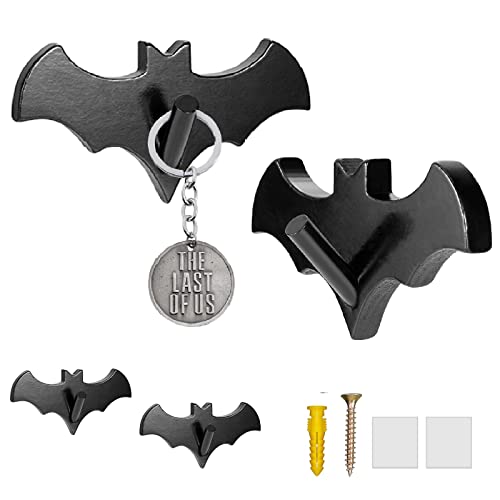 Gothvanity Bat Key Holder for Wall 4 Pack - Multifunctional Wall Hooks- Gothic Decor for Kitchen Bathroom Living Room or Bedroom- Wood - 5 x 2.5 Inches - Black - Spooky Gifts