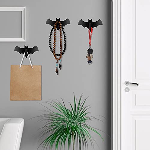 Gothvanity Bat Key Holder for Wall 4 Pack - Multifunctional Wall Hooks- Gothic Decor for Kitchen Bathroom Living Room or Bedroom- Wood - 5 x 2.5 Inches - Black - Spooky Gifts