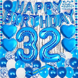 yujiaonly 32nd birthday party decorations blue happy birthday foil balloons blue number 32 happy birthday sash cake topper latex and confetti balloons original garland banner number 32 (762917940014)