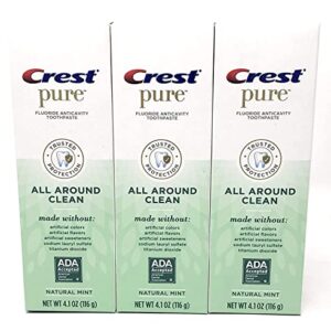 Crest Pure All Around Clean Fluoride Anticavity Toothpaste, Made Without Artificial Colors, Flavors, or Sweeteners - Natural Mint 4.1 oz (Pack of 3)