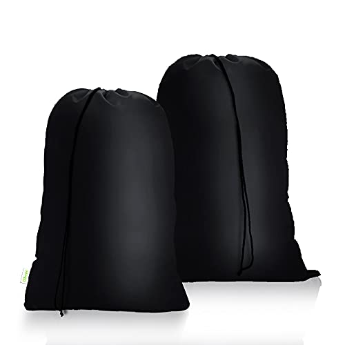 OTraki Travel Dirty Laundry Bags 24 x 32 inch 2 Pack Heavy Duty Drawstring Organizer Bag Tear Resistant Clothes Organization Storage Medium Size for Home Dorm Camp Trip College 60 x 80 cm Black