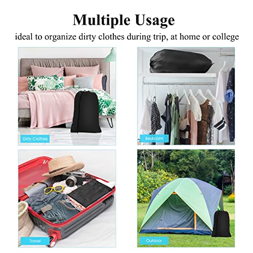 OTraki Travel Dirty Laundry Bags 24 x 32 inch 2 Pack Heavy Duty Drawstring Organizer Bag Tear Resistant Clothes Organization Storage Medium Size for Home Dorm Camp Trip College 60 x 80 cm Black