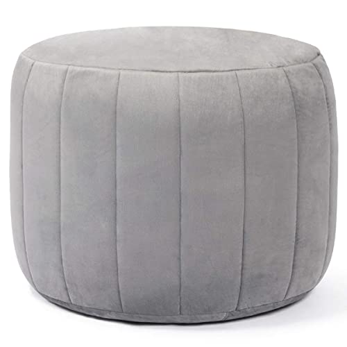 Milliard Grey Velour Round Stuffed Pouf Ottoman - Floor Foot Rest/ Stool