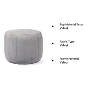 Milliard Grey Velour Round Stuffed Pouf Ottoman - Floor Foot Rest/ Stool