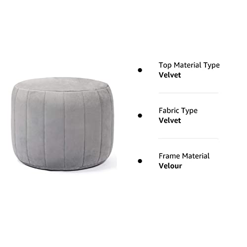 Milliard Grey Velour Round Stuffed Pouf Ottoman - Floor Foot Rest/ Stool