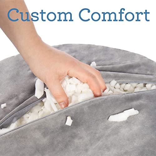 Milliard Grey Velour Round Stuffed Pouf Ottoman - Floor Foot Rest/ Stool