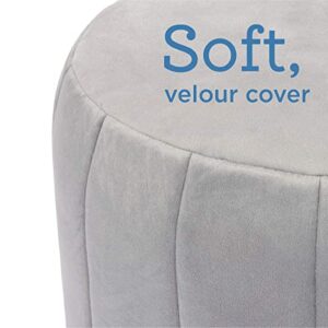 Milliard Grey Velour Round Stuffed Pouf Ottoman - Floor Foot Rest/ Stool