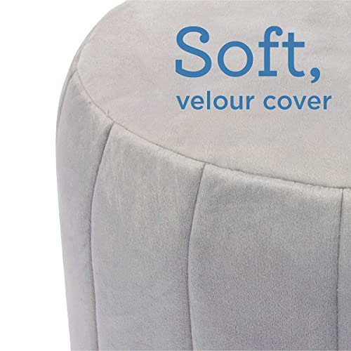 Milliard Grey Velour Round Stuffed Pouf Ottoman - Floor Foot Rest/ Stool