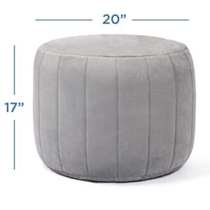 Milliard Grey Velour Round Stuffed Pouf Ottoman - Floor Foot Rest/ Stool