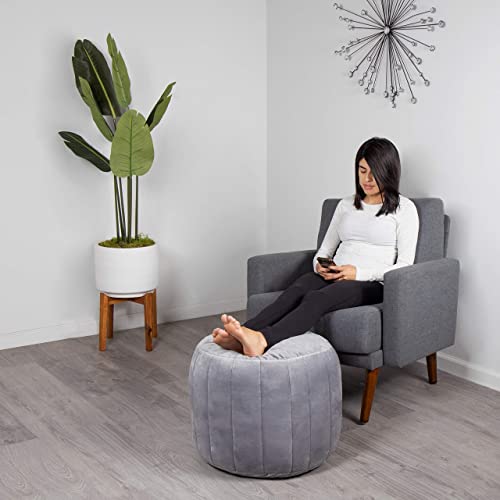 Milliard Grey Velour Round Stuffed Pouf Ottoman - Floor Foot Rest/ Stool