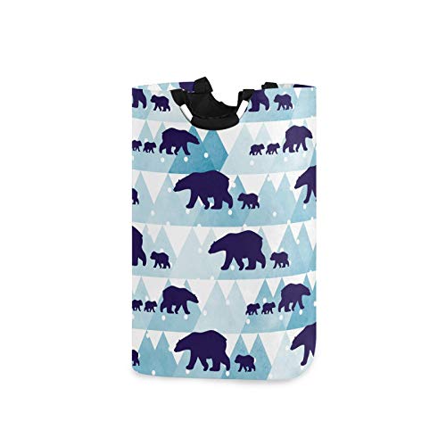 OTVEE Cute Winter Polar Bear Mother Child Kids Laundry Basket Folding Laundry Hamper Organizer for Clothes Toy Book Storage