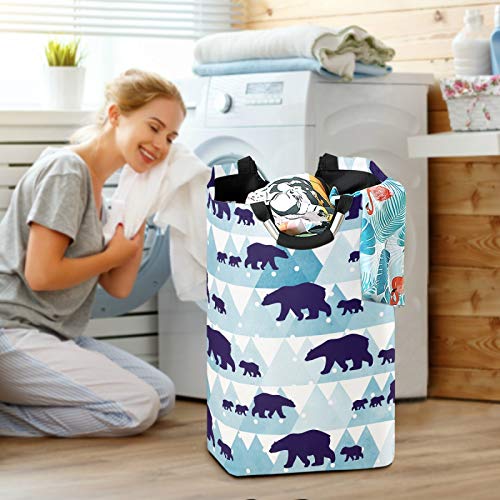 OTVEE Cute Winter Polar Bear Mother Child Kids Laundry Basket Folding Laundry Hamper Organizer for Clothes Toy Book Storage