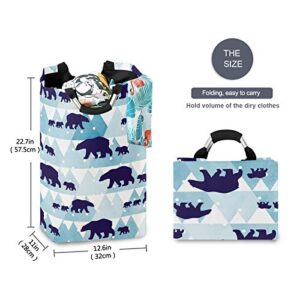 OTVEE Cute Winter Polar Bear Mother Child Kids Laundry Basket Folding Laundry Hamper Organizer for Clothes Toy Book Storage