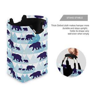 OTVEE Cute Winter Polar Bear Mother Child Kids Laundry Basket Folding Laundry Hamper Organizer for Clothes Toy Book Storage