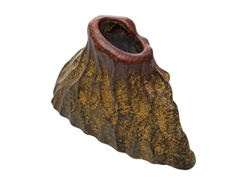 Plecoceramics Aqaurium Volcano Ceramic Decoration, Hideout Log Ornament Hiding Place for Plecos Cichlids Betta Fish