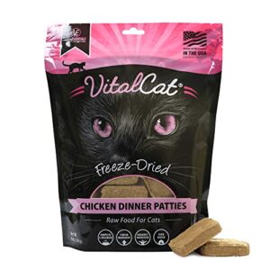 vital essentials freeze dried cat food, chicken dinner patties 8 oz